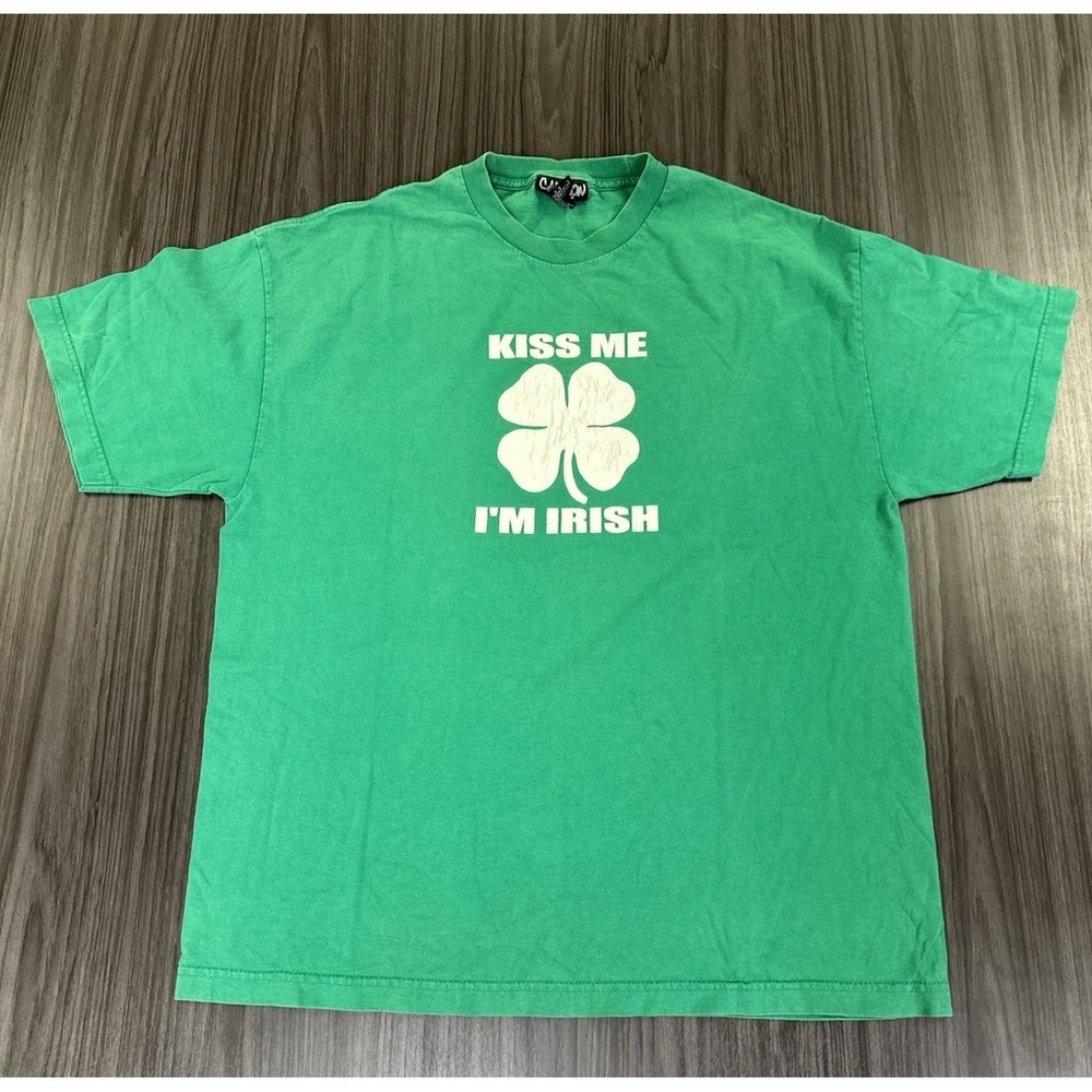 Vintage 90s Y2K Green  Kiss Me I'm Punk Irish T-Shirt Size Large St. Patrick's